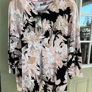 Isaac Mizrahi Floral Cardigan - Black and Cream